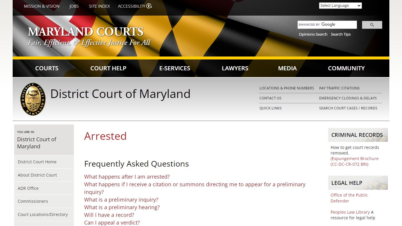 Arrested | Maryland Courts